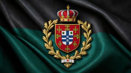 Royal Portuguese Coat of Arms on Flag Background | Historical Heraldry, Portugal Day, Background illustration