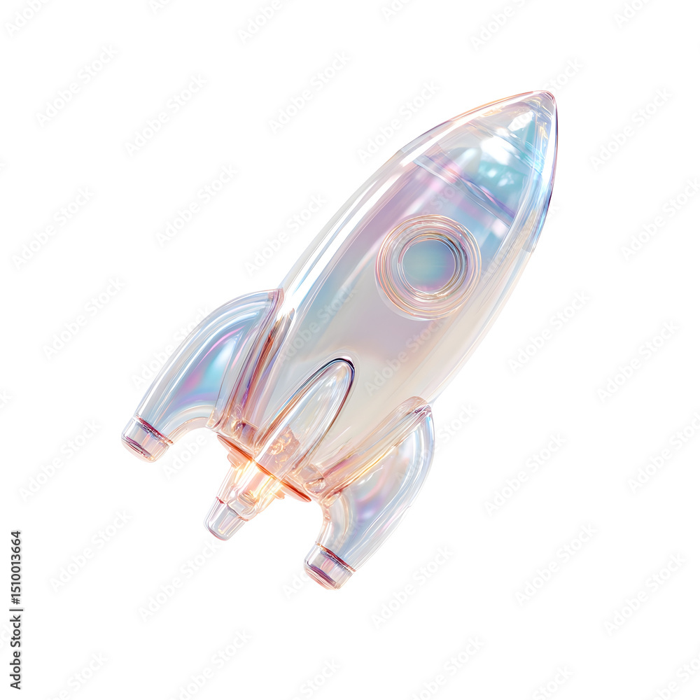 Poster sleek transparent and futuristic 3d rocket launch icon symbolizing the growth and progress of a star