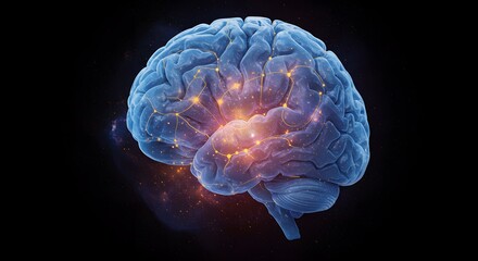 Obraz premium Human Brain Neurological Connections, Cognitive Functions, and Neural Pathways. High-Resolution 3D Render of the Brain's Complex Structure and Interconnectivity.