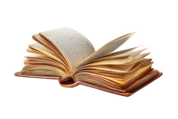Fototapeta premium PNG Open antique book with yellowed pages against black background