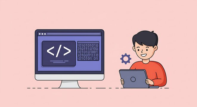 Coder with Computer and Laptop