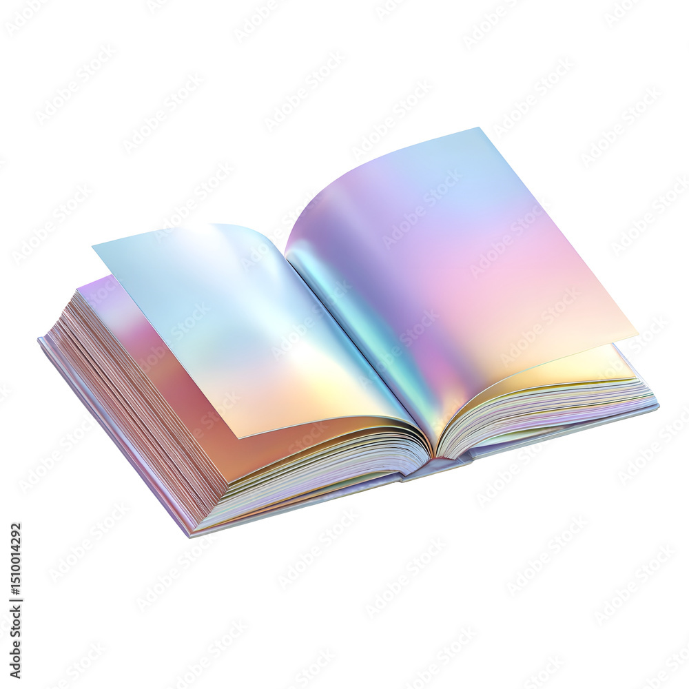 Aufkleber minimalist 3d of an open book with iridescent gradient colored pages and a transparent background ev