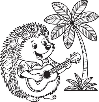 Hedgehog with getter cartoon line art transparent background premium quality