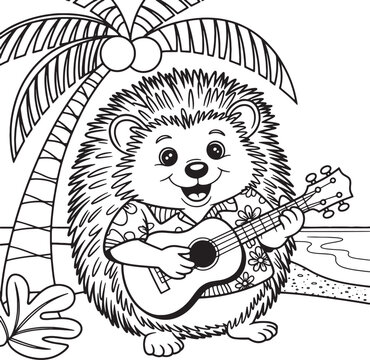 Hedgehog with getter cartoon line art transparent background premium quality