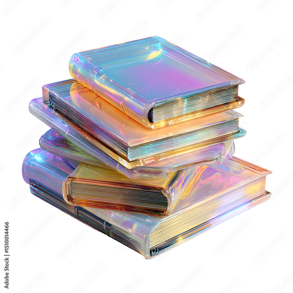 Poster a mesmerizing stack of iridescent transparent books representing the concept of education learning a