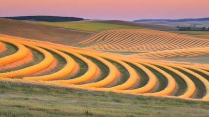 Obraz premium Stunning Sunset Over Rolling Wheat Fields