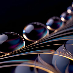 Black background with abstract iridescent holographic 3D shapes.