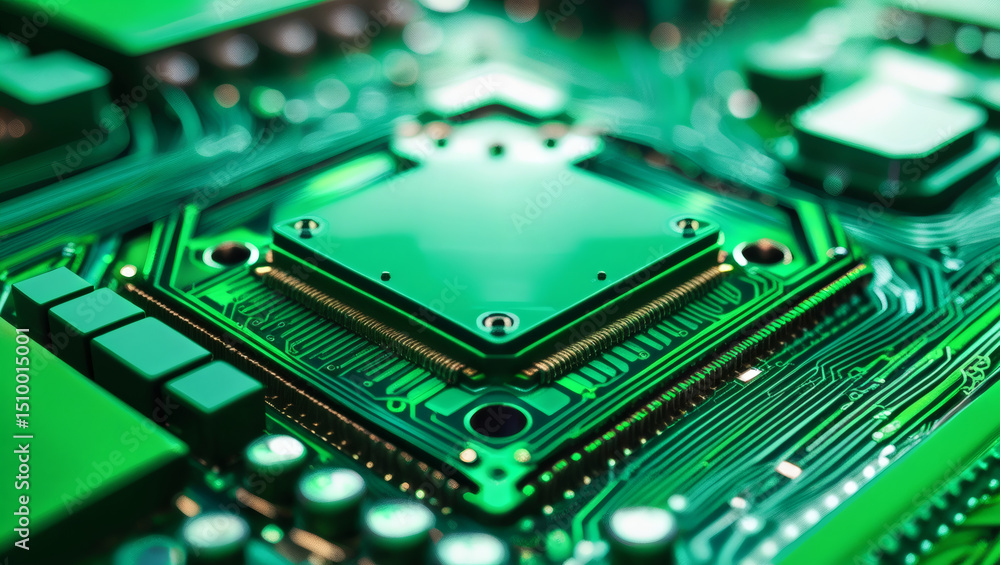 Aufkleber mesmerizing close-up of a green circuit board with central processing unit