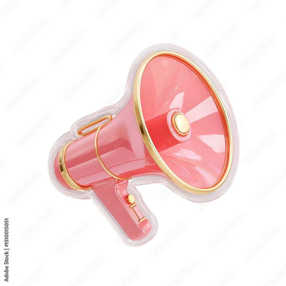 Poster stylized flat design megaphone icon in a bright eye catching pink color representing a device for ma