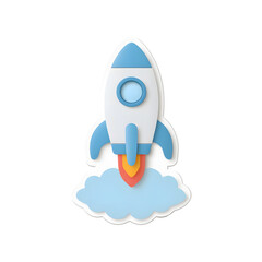 Cute flat design sticker style icon of a rocket launching symbolizing the growth and success of a new startup venture
