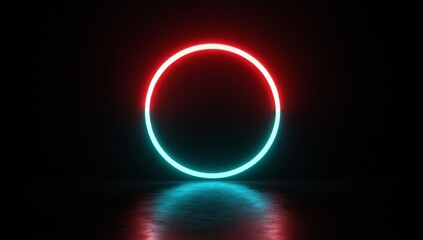 Futuristic wallpaper design featuring an abstract geometric rendering with a neon glow circle, including a red blue laser ring in a dark tunnel