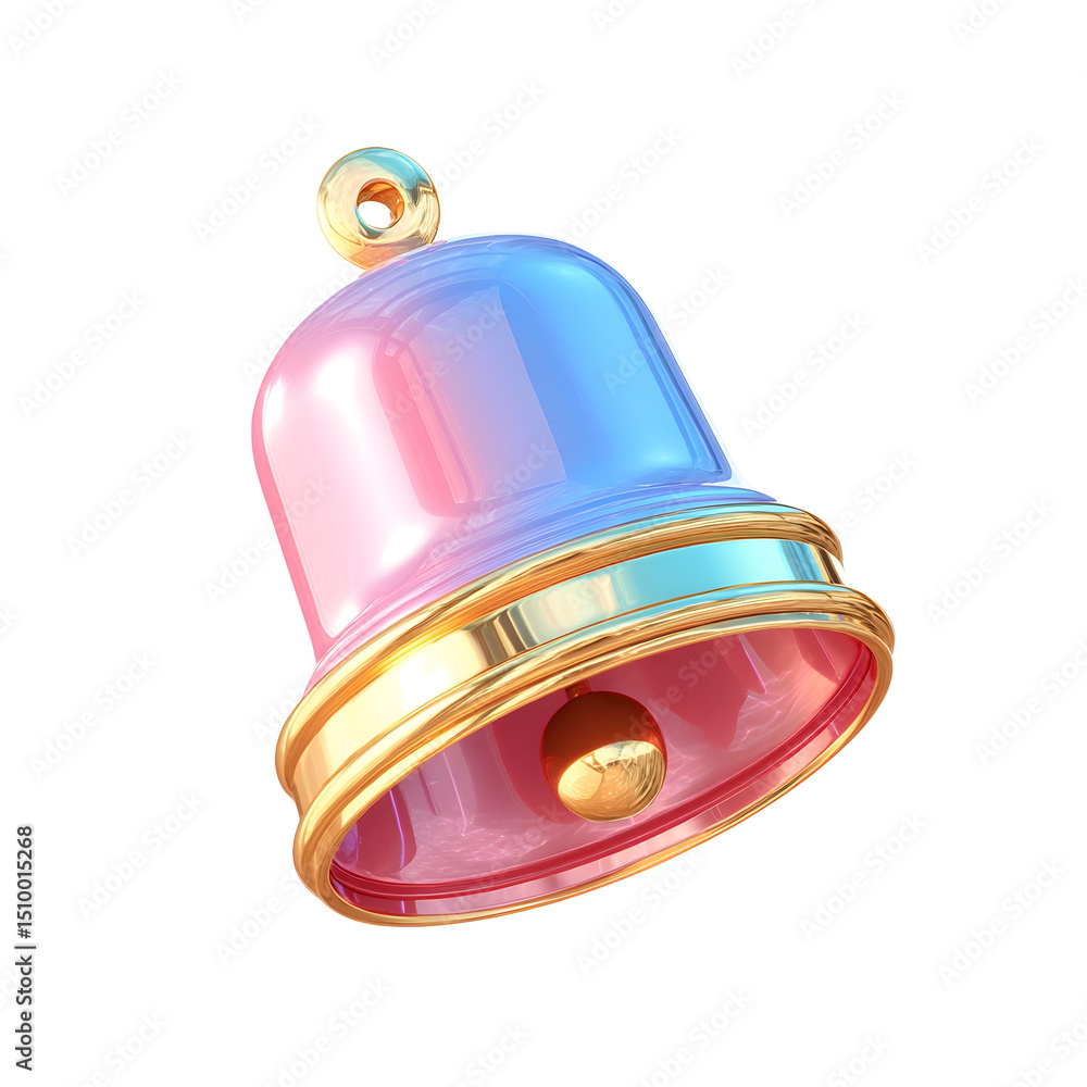 Aufkleber Stylized 3D rendering of a bright vibrant metallic notification bell icon representing alerts reminders or important messages in a digital user interface design