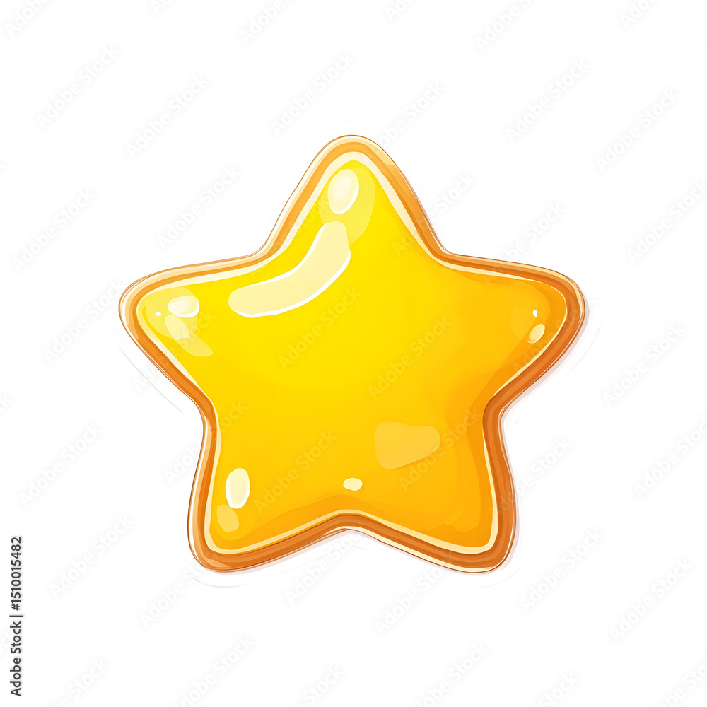 Poster bright shiny and dimensional yellow star shaped icon with a glossy metallic finish against a clean t