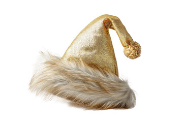 PNG Golden santa hat with faux fur trim and pom-pom