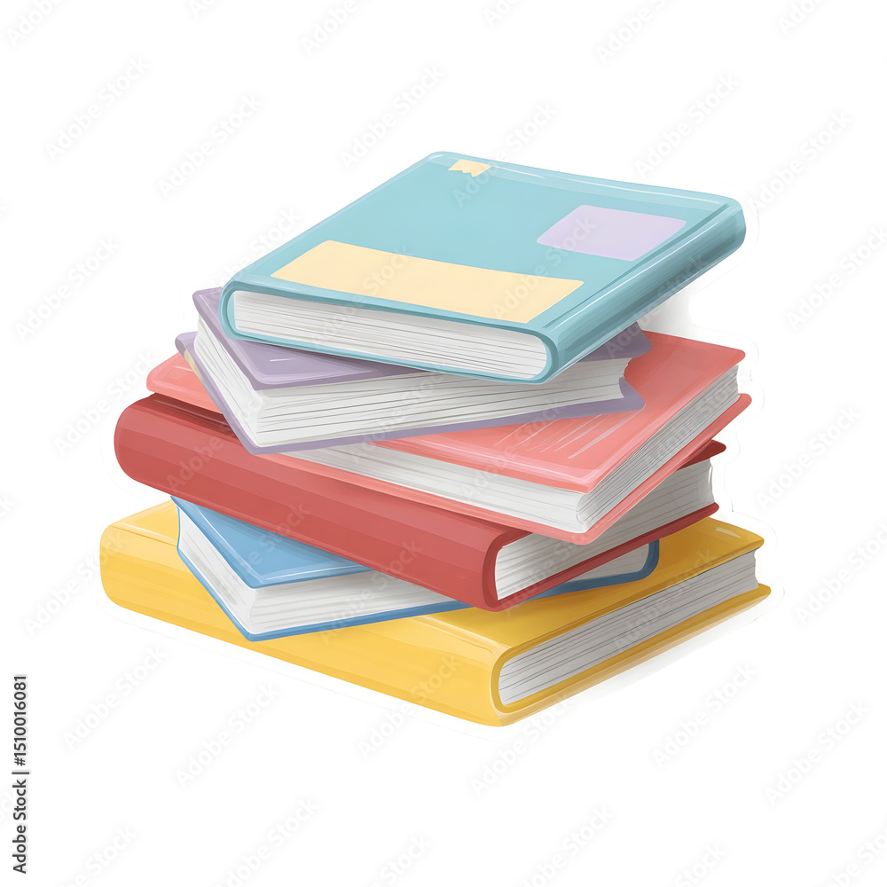 Aufkleber A stack of closed vibrant textbooks in various pastel colors symbolizing the joy and creativity of education and learning