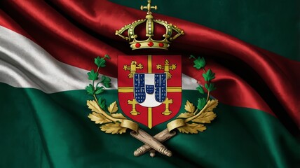 Royal Portuguese Coat of Arms on Flag Background | Historical Heraldry, Portugal Day, Background illustration