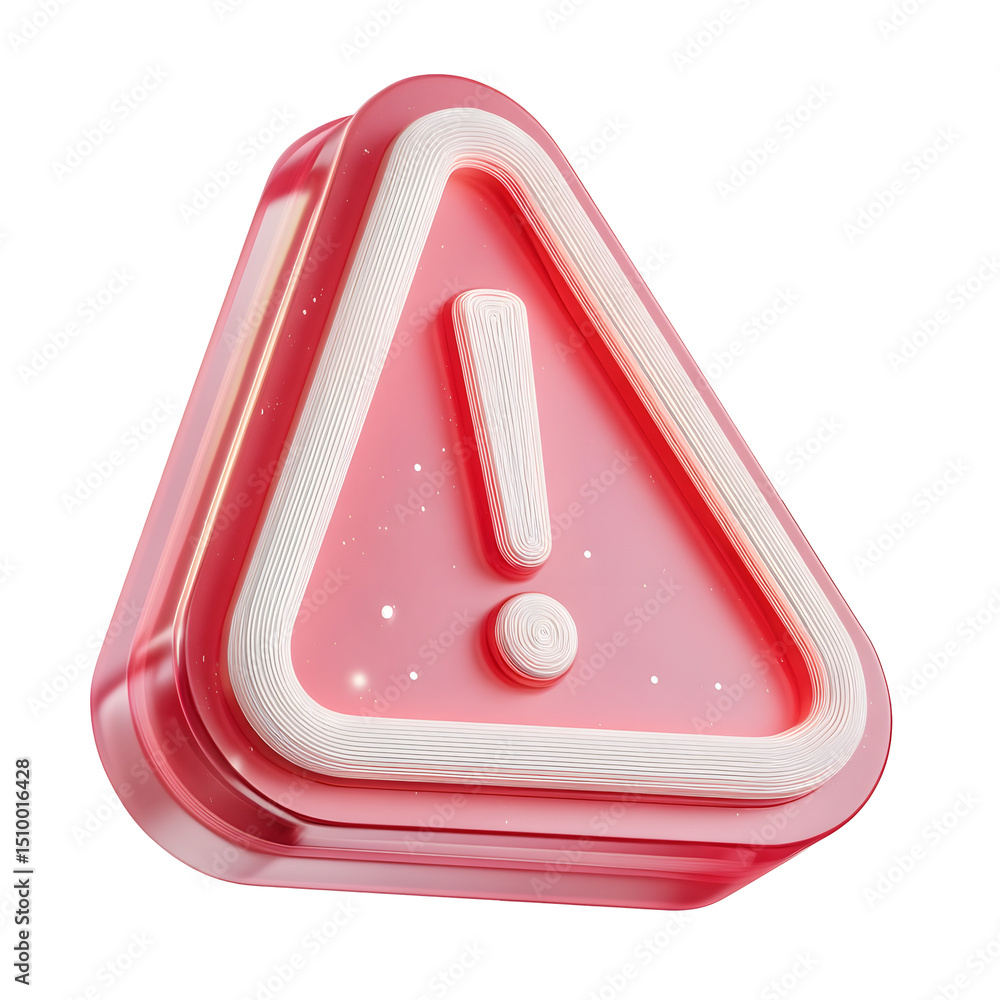 Leinwandbilder Bright red triangular warning sign with a white exclamation mark at the center against a clean white transparent background with a subtle 3D rendering effect