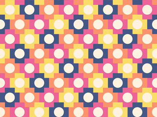Seamless Retro Geometric Pattern with Cross and Dot Motif – Colorful 60s Style Design  A seamless geometric pattern featuring cross shapes with polka dot circles in the center. 