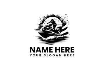 A dynamic vector logo jet ski stencil art with a powerful splash effect