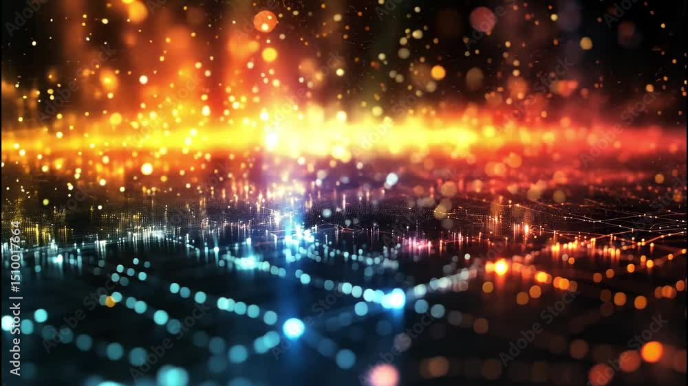 Aufkleber spectacular light grid glow with particles and abstract tech background.