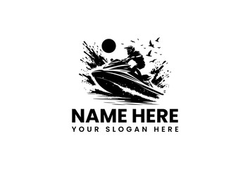 A thrilling vector logo jet ski stencil art with a striking splash effect