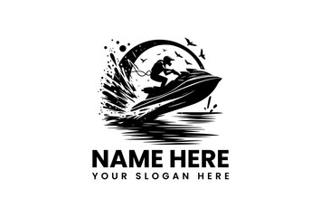 A powerful vector logo jet ski stencil art with an impressive splash effect