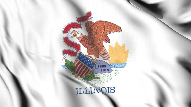 The Illinois state flag waves in the wind.