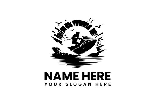 A powerful vector logo jet ski stencil art with an impressive splash effect