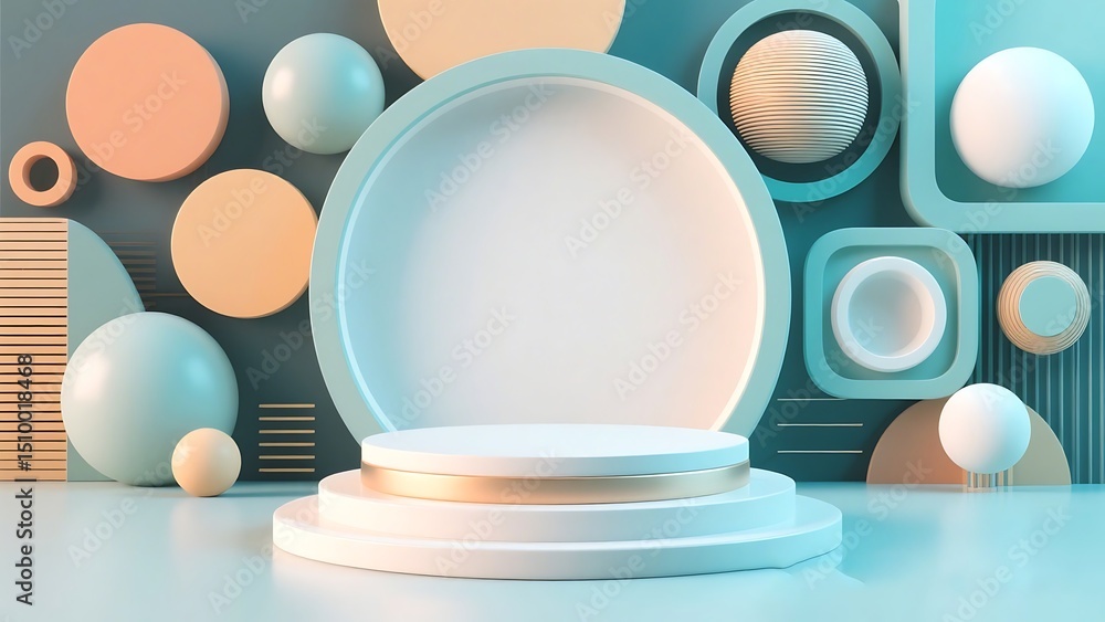 Poster abstract geometric background with pastel colors and 3d product display platform