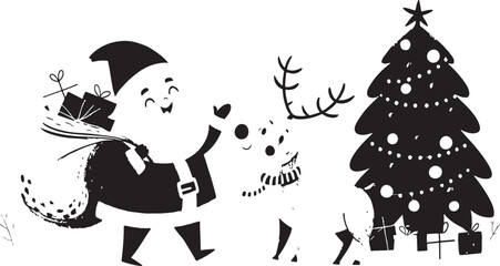 Cartoon vector illustration of Santa Claus and his horse character for fun children's design