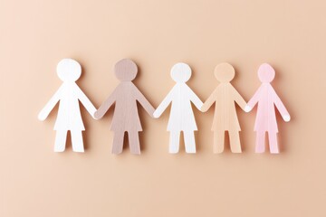 Paper Dolls Chain Crafted From Various Shades of White and Beige Displayed on a Neutral Background in a Creative Arrangement