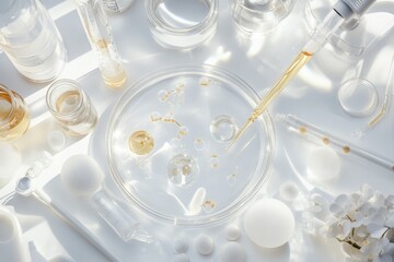 Cultivated Stem Cells in Petri Dish Under Laboratory Conditions With Pipette and Glassware