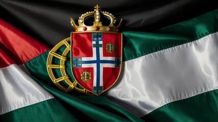 Royal Portuguese Coat of Arms on Flag Background | Historical Heraldry, Portugal Day, Background illustration