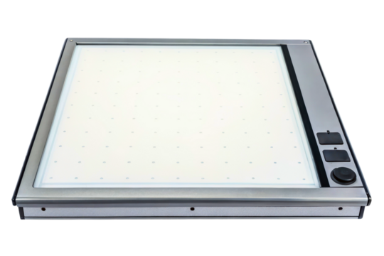 Slim illuminated tracing light pad with grid surface isolated with transparent background