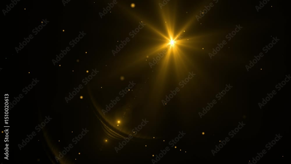 Poster bright orange and yellow light flashes and dots that create the effect of a starry sky or outer spac