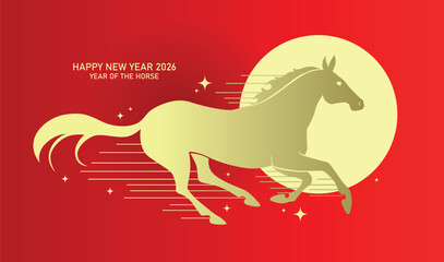 Beautiful zodiac horse silhouette running background. Chinese new year of the horse 2026 paper cut style.