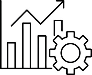 Chart and gear with user in outline vector, analytics or monitoring, transparent background.