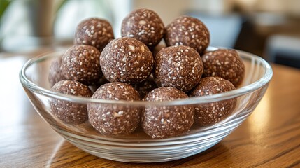 Indulging in a bowl of delightful homemade chocolate sesame energy balls perfect for a guilt free treat on a polished