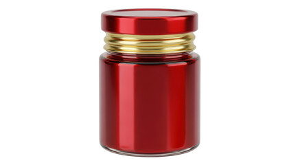 Isolated Short Red Glass Jar with Golden Lid