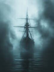 Fototapeta premium Ghostly Ship in Dark Waters