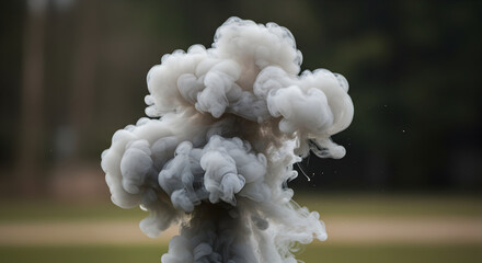 Surreal Plume of Ethereal Smoke Against Blurred Forest Backdrop