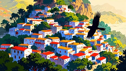 Mediterranean Hillside Village at Sunset | Coastal European Landscape, Portugal Day