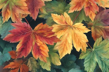 Brilliant Hues of Figured Maple Leaves in Autumn's Gentle Embrace Generative AI