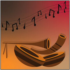 Musical Horn with Notes on Gradient BackgroundMusical 