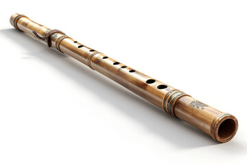 Naklejka premium Ornate bamboo flute musical instrument isolated on white background