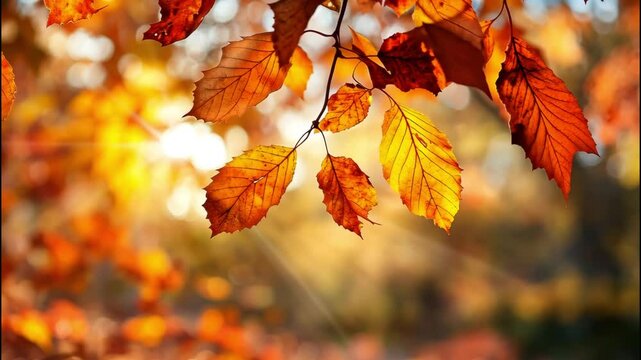 Autumn tree leaves shining in warm sunlight. 