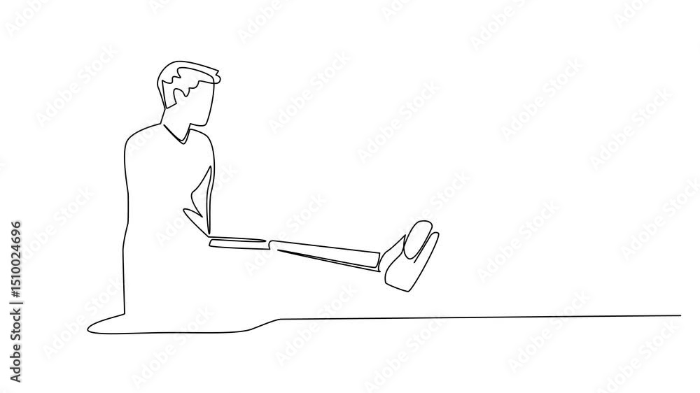 Poster self drawing animation of single one line drawing a man exercising using a foam roller. handling of 
