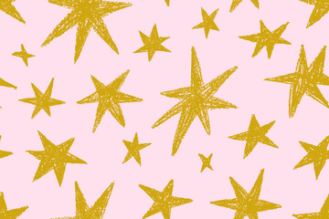 Obraz premium Star pattern, seamless endless texture. Hand-drawn sparkles and twinkles, repeating print, background design for modern fabric, textile, wallpaper and wrapping. Trendy flat vector illustration.