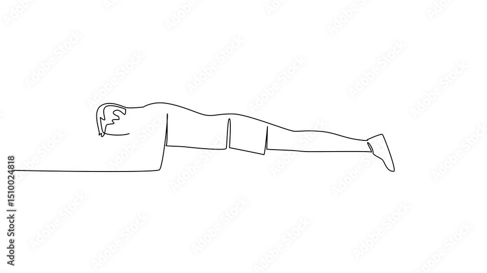 Aufkleber self drawing animation of single one line drawing a man exercising using a foam roller. abdominal mu
