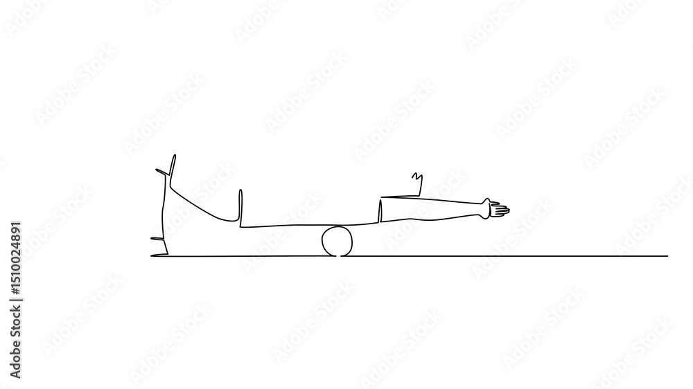 Aufkleber animation of single continuous line drawing a man exercising using a foam roller. relaxation. stretc